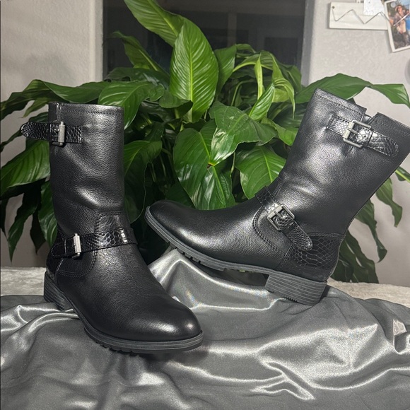Naturalizer Black Leather Mid-Calf Side Zip Moto Boots - Women's Size 7M - Picture 2 of 15
